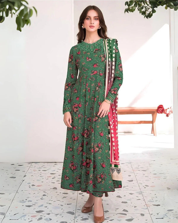 Jazmin Winters | Printed Soft Khaddar 3-Piece with Khaddar Shawl