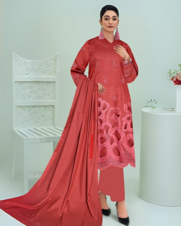 Winter 2025 – Bareeze Inspired Dhanak 3-Piece Suit with Heavy Embroidered Shawl 