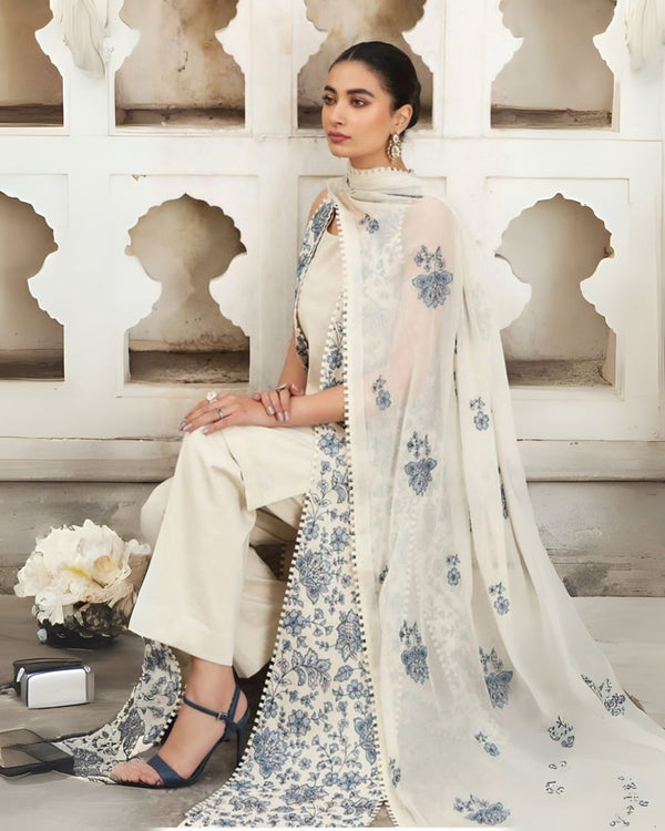 Bareeze Winters Collection | Linen 3-Piece with Embroidered Chiffon Dupatta