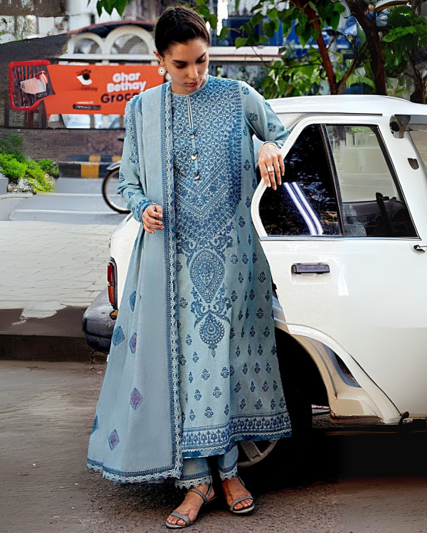 Zaha Winters Collection | Premium Dhanak 3-Piece with Embroidered Shawl