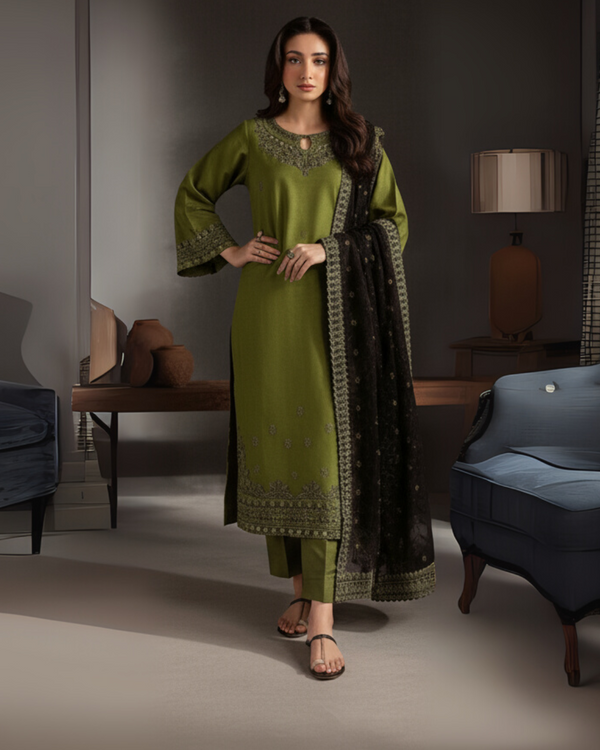 Asim Jofa Winter Collection | Premium Dhanak 3-Piece with Embroidered Shawl