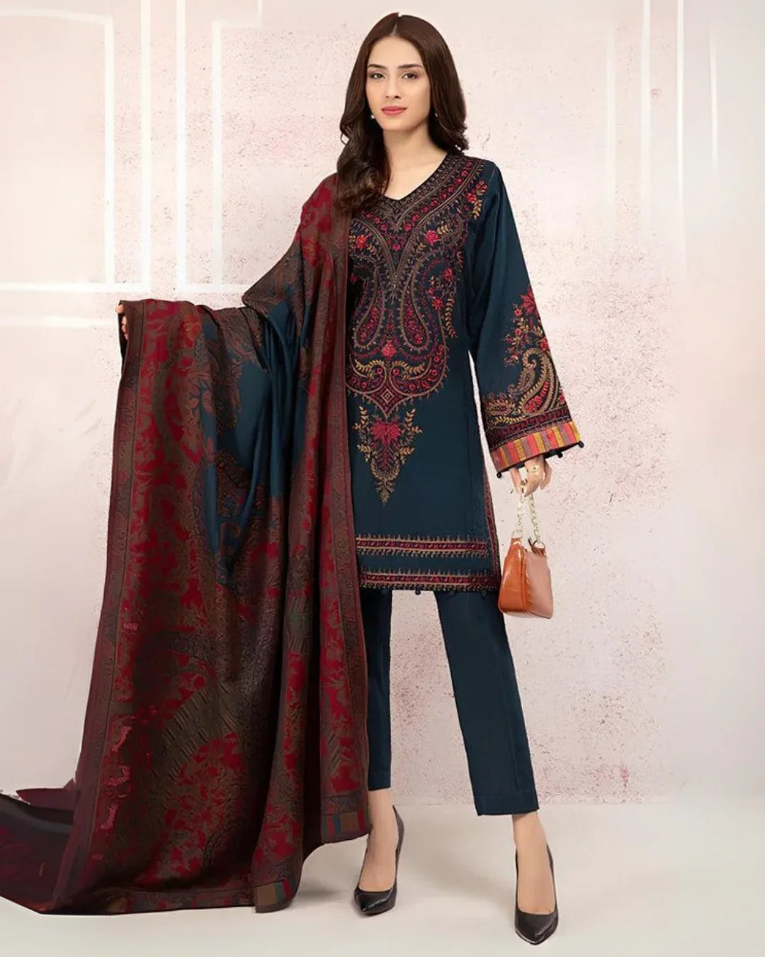 Maria B Luxury Lawn 2025 | 3-Piece Embroidered Suit with Diamond Printed Dupatta