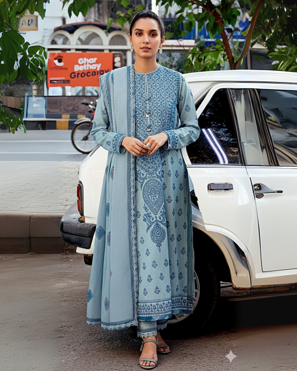 Zaha Winters Collection | Premium Dhanak 3-Piece with Embroidered Shawl