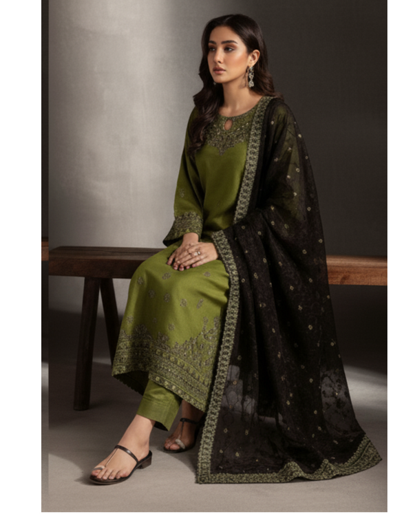 Asim Jofa Winter Collection | Premium Dhanak 3-Piece with Embroidered Shawl